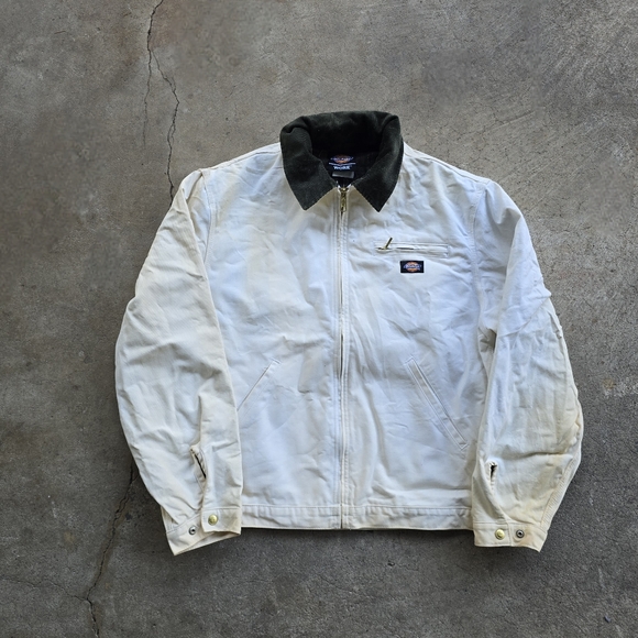 Vintage 90s Dickies Workwear Blanket Lined Ivory Zip Up Detroit Mens L Jacket - Picture 1 of 7